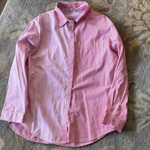 Elegant Pink Striped Women's Button Down Shirt